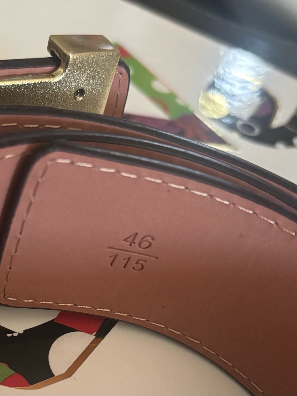 Louis Vuitton Brown Monogram LV Buckle Belt with Gold Hardware (was a gift) - Picture 5 of 5